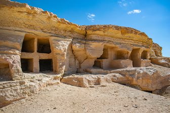 Skalní hrobky, Hora mrtvých, oáza Siwa, Egypt